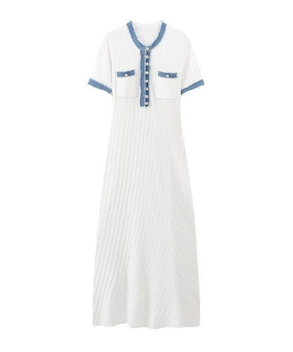 LAURELL Knit-Denim Midi Dress